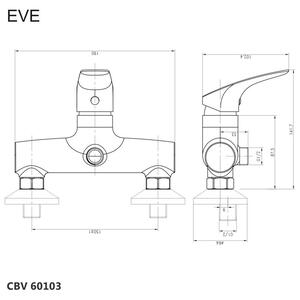 Mereo, Sprchová nástěnná baterie, Eve, bez příslušenství, 150 mm, chrom, CBV60103