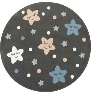 Balta Kulatý dětský koberec Luna Kids 534452/95811 Hvězdy šedý modrý růžový Rozměr: průměr 120 cm