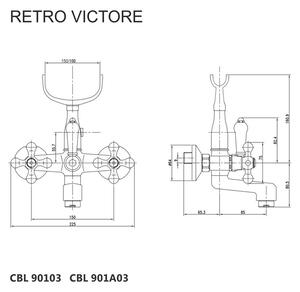 Mereo, Vanová nástěnná baterie, Retro Viktorie, 150 mm, bez příslušenství, chrom, CBL90103