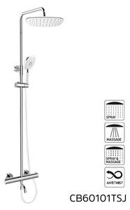 Mereo, Termostatická nástěnná vanová baterie s tyčí, hadicí, ruční a hlavovou sprchou, hranatá, černá, CB60101TSG
