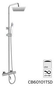 Mereo, Termostatická nástěnná vanová baterie s tyčí, hadicí, ruční a hlavovou sprchou, hranatá, černá, CB60101TSG