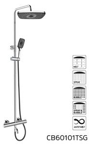 Mereo, Termostatická nástěnná vanová baterie s hadicí, ruční a talířovou hranatou sprchou 225x225mm, CB60101TSB