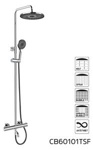 Mereo, Termostatická nástěnná vanová baterie s hadicí, ruční a talířovou kulatou sprchou O 220 mm, CB60101TSA