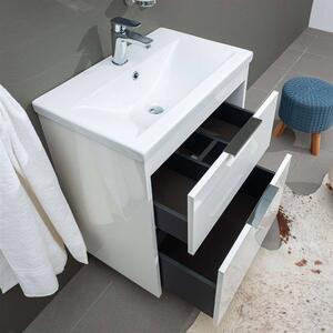 Mereo, Vigo, koupelnová skříňka s keramickým umyvadlem, 61 cm, bílá, dub, CN311