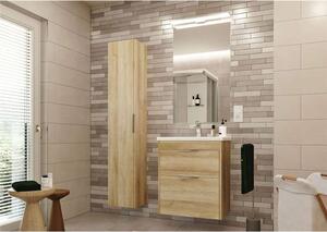 Mereo, Vigo, koupelnová skříňka vysoká 170 cm, levé nebo pravé otevírání, bílá, dub, CN331