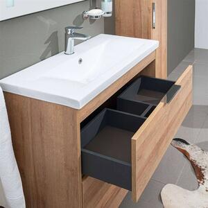 Mereo, Vigo, koupelnová skříňka s keramickým umyvadlem, 51 cm, bílá, dub, CN310