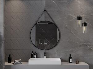 Mexen String, kulaté koupelnové zrcadlo na pásku 80 cm, barva rámu černá matná, 9854-080-080-000-70