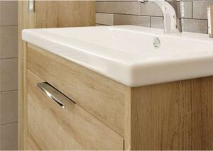 Mereo, Vigo, koupelnová skříňka s keramickým umyvadlem, 61 cm, bílá, dub, CN321