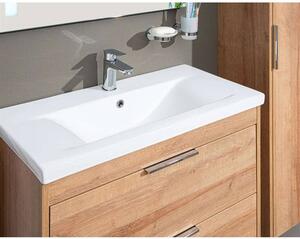 Mereo, Vigo, koupelnová skříňka s keramickým umyvadlem 81 cm, bílá, dub, CN322