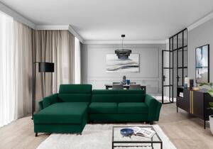 Elegantní rozkládací sedací souprava ASTRAEA - láhvově zelená, levý roh