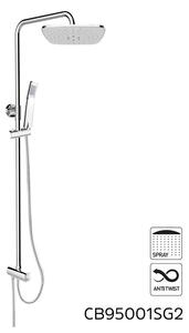 Mereo, Sprchový set s tyčí hranatý, bílá hlavová sprcha a třípolohová ruční sprchaí, bílý plast/chrom, CB95001SW2