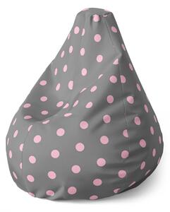 Sablio Sedací vak Pear Růžové puntíky na šedé - 70 x 70 x 95 cm