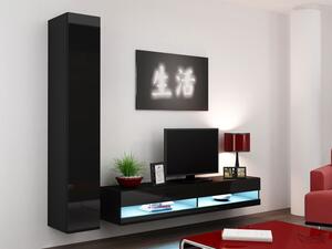Stěna do obývacího pokoje ASHTON N9 - černá / lesklá černá