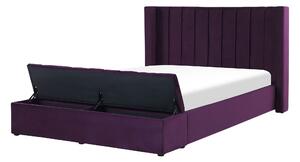 Sametová postel s lavičkou 140 x 200 cm fialová NOYERS