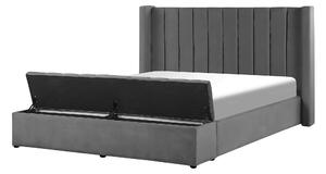 Sametová postel s lavičkou 140 x 200 cm šedá NOYERS