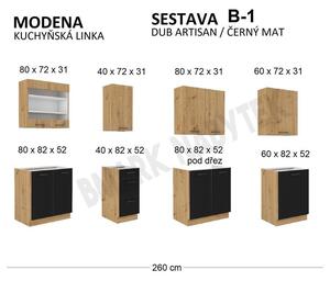 Kuchyňská linka MODENA artisan / černý mat, Sestava B-1, 260 cm