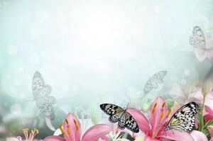 Fotožaluzie - - Květy s motýly 2 100 x 100cm
