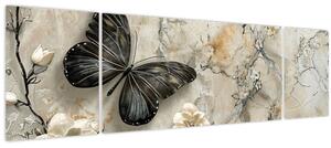 Obraz - Mramorové pozadí s motýli (170x50 cm)