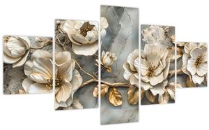 Obraz - Mramorové pozadí s květy (125x70 cm)
