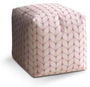 Sablio Taburet Cube Bledě růžové pletení: 40x40x40 cm