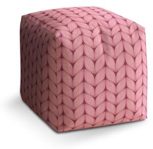 Sablio Taburet Cube Růžové pletení z vlny: 40x40x40 cm