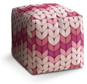 Sablio Taburet Cube Tříbarevné růžové pletení: 40x40x40 cm