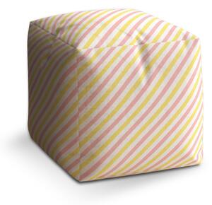 Sablio Taburet Cube Růžové a žluté pruhy: 40x40x40 cm