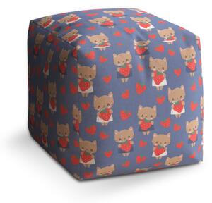 Sablio Taburet Cube Kočičky s jahodami: 40x40x40 cm