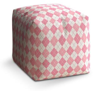 Sablio Taburet Cube Růžové a bílé kosočtverečky: 40x40x40 cm