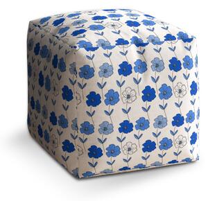 Sablio Taburet Cube Modré květiny: 40x40x40 cm