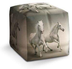 Sablio Taburet Cube Dva bílí koně: 40x40x40 cm