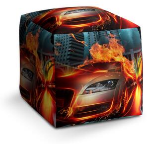 Sablio Taburet Cube Auto v plamenech: 40x40x40 cm