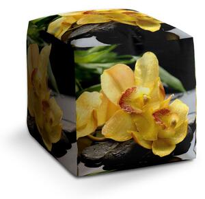 Sablio Taburet Cube Žluté orchideje: 40x40x40 cm