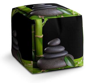 Sablio Taburet Cube Bambus a kameny: 40x40x40 cm