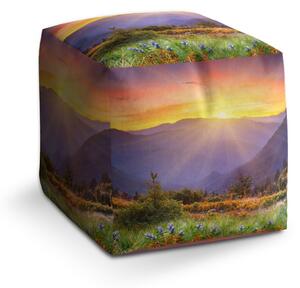 Sablio Taburet Cube Západ slunce nad lesem: 40x40x40 cm