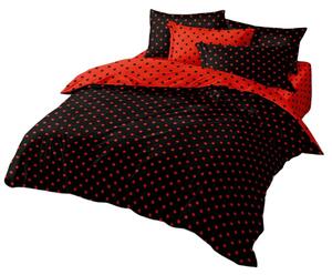 Bavlissimo 7-dílné povlečení oboustranné povlečení na 2 postel černo-červené s puntíkem 140x200