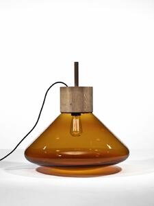 Závěsné svítidlo Brokis Muffins Wood PC852 Barva skla: Amber - transparentní sklo, Barva el. vedení: Textilní kabel - červený, Dřevo: americký ořech - voskovaný (CCS757)