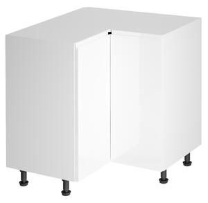 KONDELA Spodní rohová skříňka, bílá / bílá extra vysoký lesk, AURORA D90N