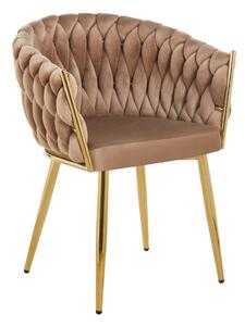 Designová čalouněná židle ZYPHIRA - cappuccino / zlatá