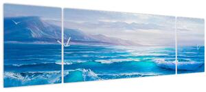 Obraz - Olejomalba moře s racky (170x50 cm)