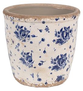 Keramický obal na květináč s vintage modrými růžemi Blauw M - 15x14 cm