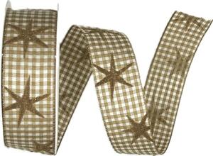 Vánoční stuha MAGIC STARS BROWN skořicová 25mm x 3m (7,- Kč/m)