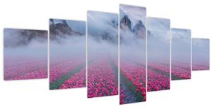 Obraz - Krajina s tulipánovými poli (210x100 cm)