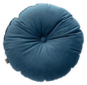 Sametový polštář s knoflíkem barva modrá látka lesklé, sametová