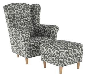 Ušák, křeslo, s taburetem, látka patchwork N1, Tempo Kondela ASTRID