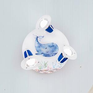Stropní lustr Paul Pottwal, bílo-modrý, Ø 29 cm, 3 plameny