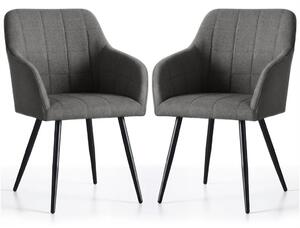Set 2x jídelní prošívaná židle LARENZA - tmavý grafit / černá
