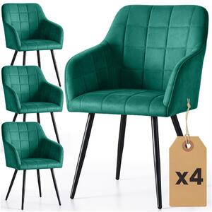 Set 4x jídelní prošívaná židle LARENZA - láhvově zelená / černá