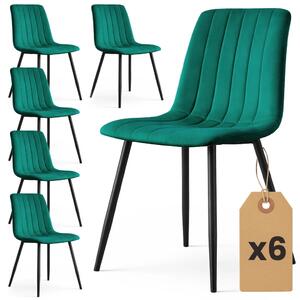 Set 6x prošívaná jídelní židle LINORIA - láhvově zelená / černá