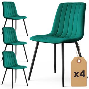 Set 4x prošívaná jídelní židle LINORIA - láhvově zelená / černá